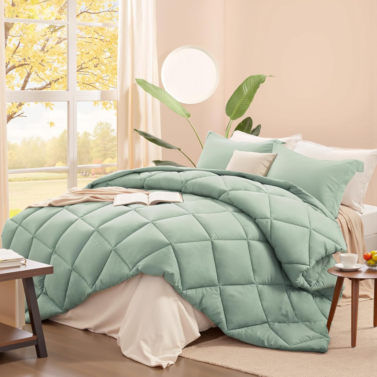 SunStyle Home Purple Queen Comforter Set, 3 Pieces Comforters Queen Size Solid Quilted Bedding Sets for All Seasons, Lightweight Soft Down Alternative Bed Set with 2 Pillow Shams