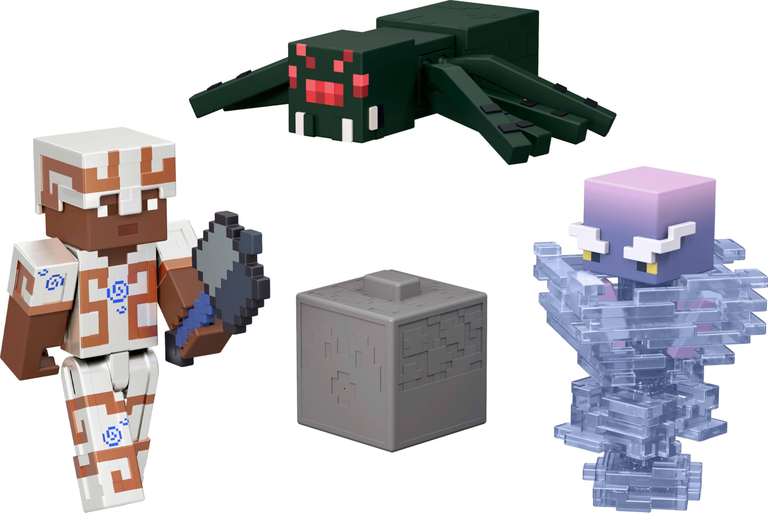 Mattel Minecraft Tricky Trials Set of 3 Action Figures, 2 Accessories and Colour Changing, Collectable Toy in Scale of 8.3 cm