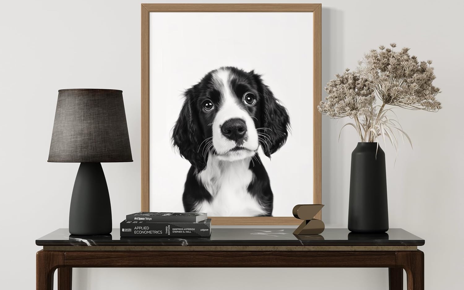 English Springer Spaniel Wall Art Print Poster, Puppy Pet Animal Gifts Black and White Picture Painting Puppies Kid's Childrens Room Bathroom Gallery 158B (English Springer Spaniel, 24x36 inches, Wood Frame)