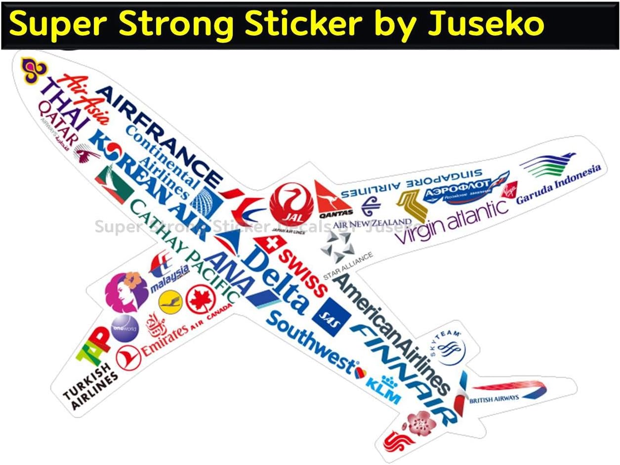 Juseko Airplane Shape Airline Brand Logo Sticker Decal Aircraft A4 Large Travel Bag Trolley Case Baggage Refrigerator Wall Waterproof