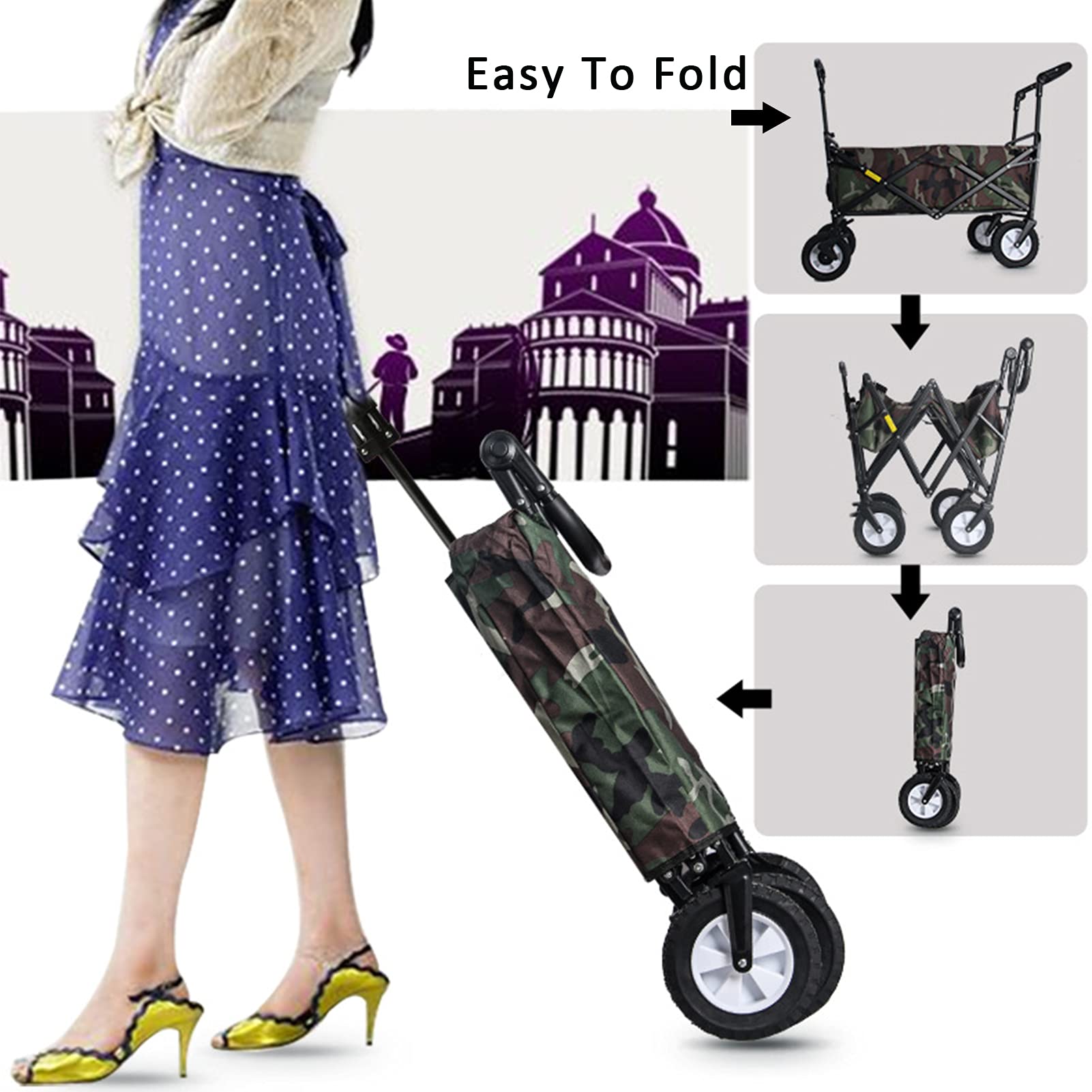 Questo Carrello da Picnic/Campeggio Portatile Pieghevole da Giardino con Portata di 75 kg, Carrello Multiuso Pieghevole da Spiaggia, carriola da Esterno per Campeggio, Giardino e Spiaggia, b