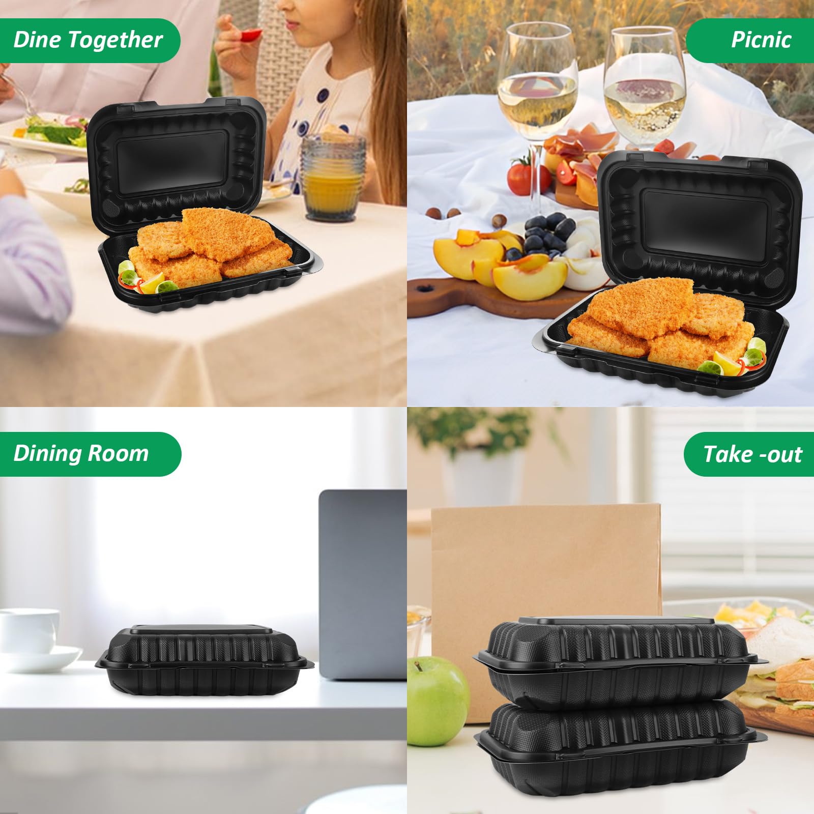 WOPPLXY Paquete de 50 recipientes de plástico para alimentos de 27 onzas, recipientes de plástico de 9 x 6 pulgadas con tapas, cajas de plástico reutilizables sin BPA, cajas desechables para