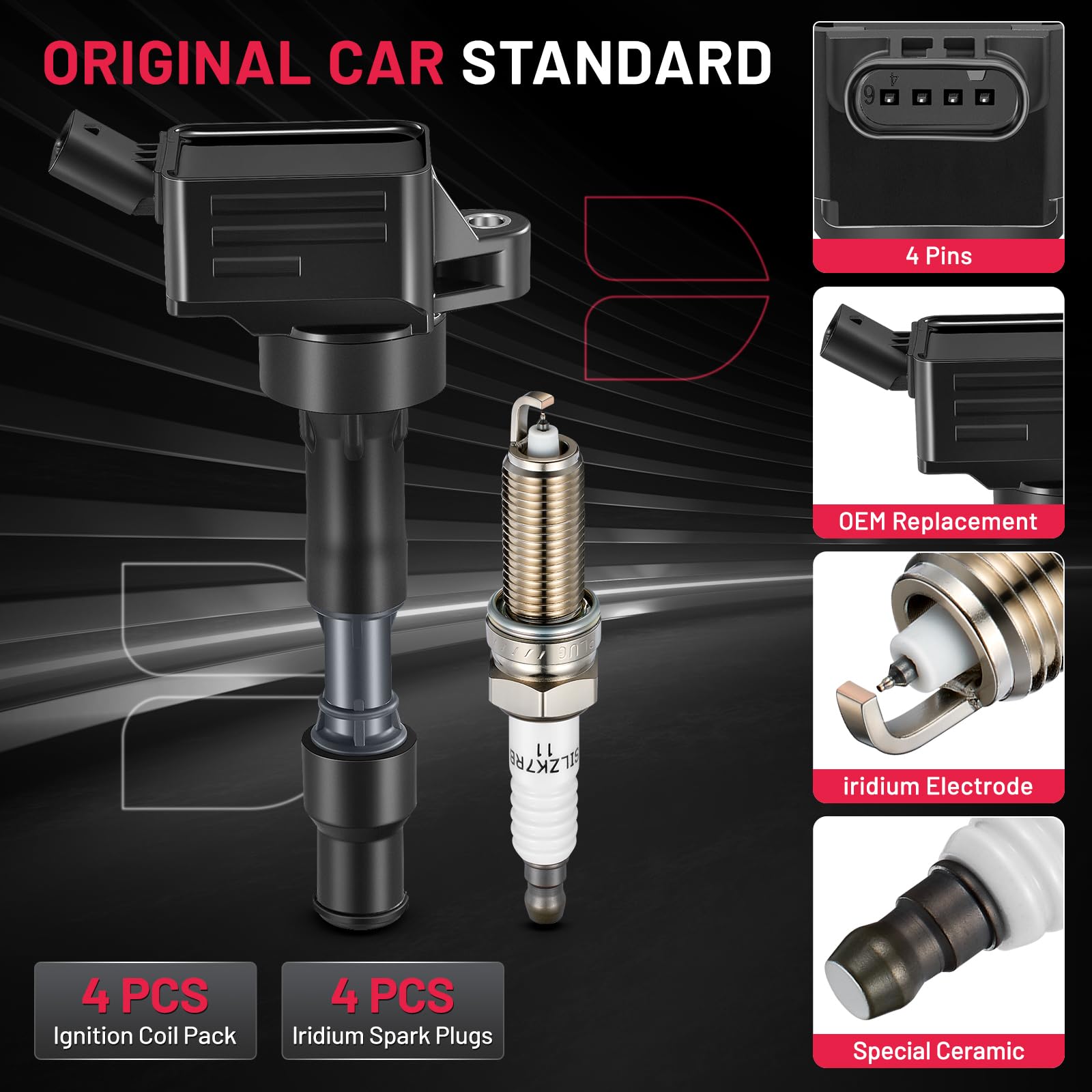 A-Premium Ignition Coil Pack Set - Perfect Fit For Hyundai Elantra, Kona, Sonata & Kia Forte, Optima (2015-2023 Models) - 2.0L Engine Replacement