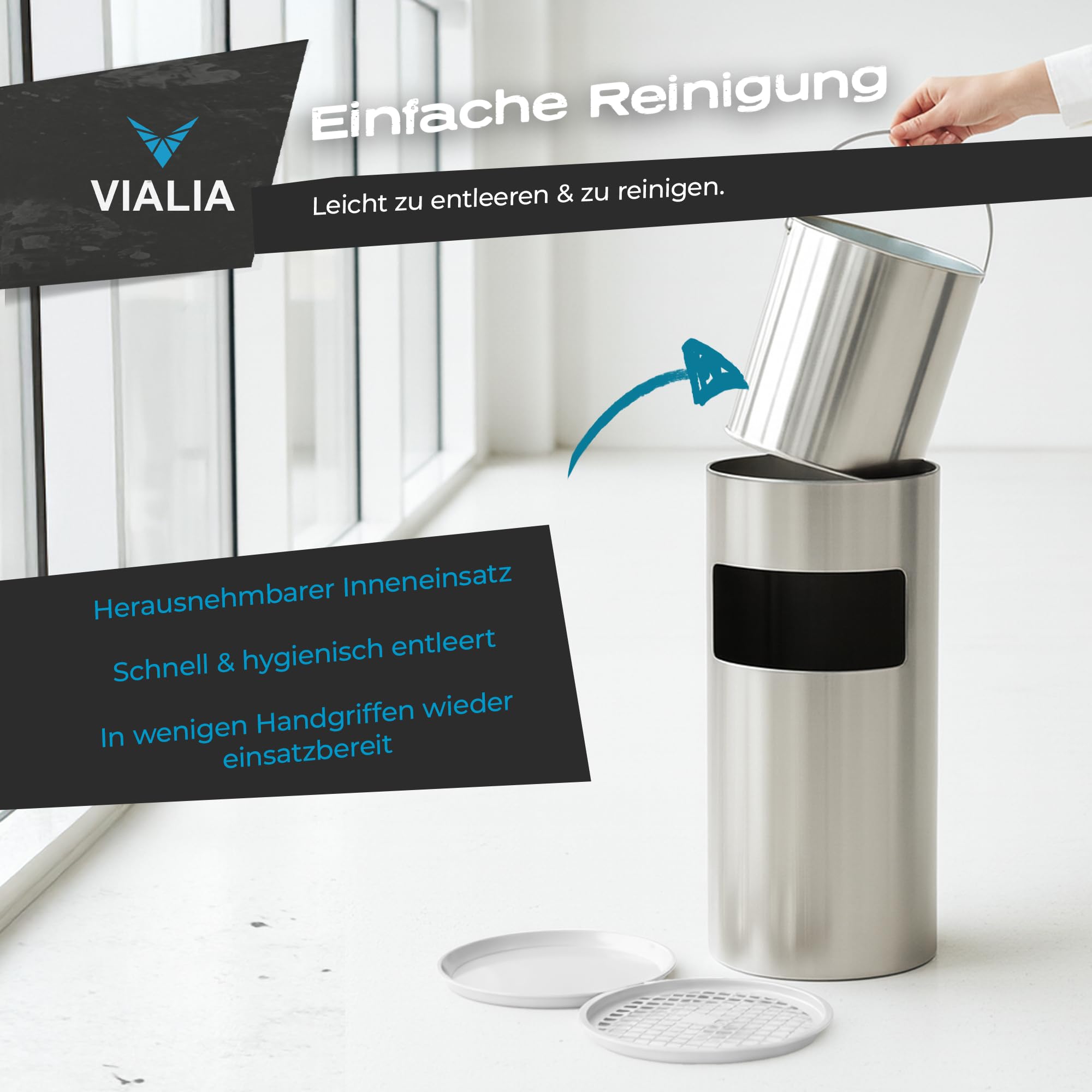 Standaschenbecher Edelstahl 2-in-1 Mülleimer mit Aschenbecher