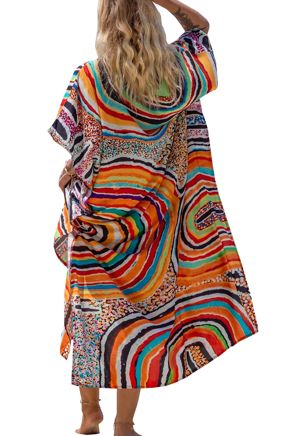 YouKD Cárdigan de Algodón para Mujer Vestido Largo de Traje de Baño de Playa Kimono Largo Bohemio Traje de Talla Grande