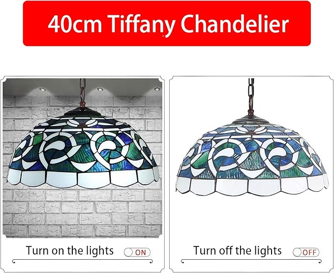WDBZTJ Kroonluchters, Tiffany-Lamp, Vintage Glas-In-Lood-Plafondlamp, Blauwe Mediterrane Hangende Hanglamp Voor Slaapkamer, Woonkamer, Keuken, Halverlichting, E26 (Geen Lamp),11 photo 3