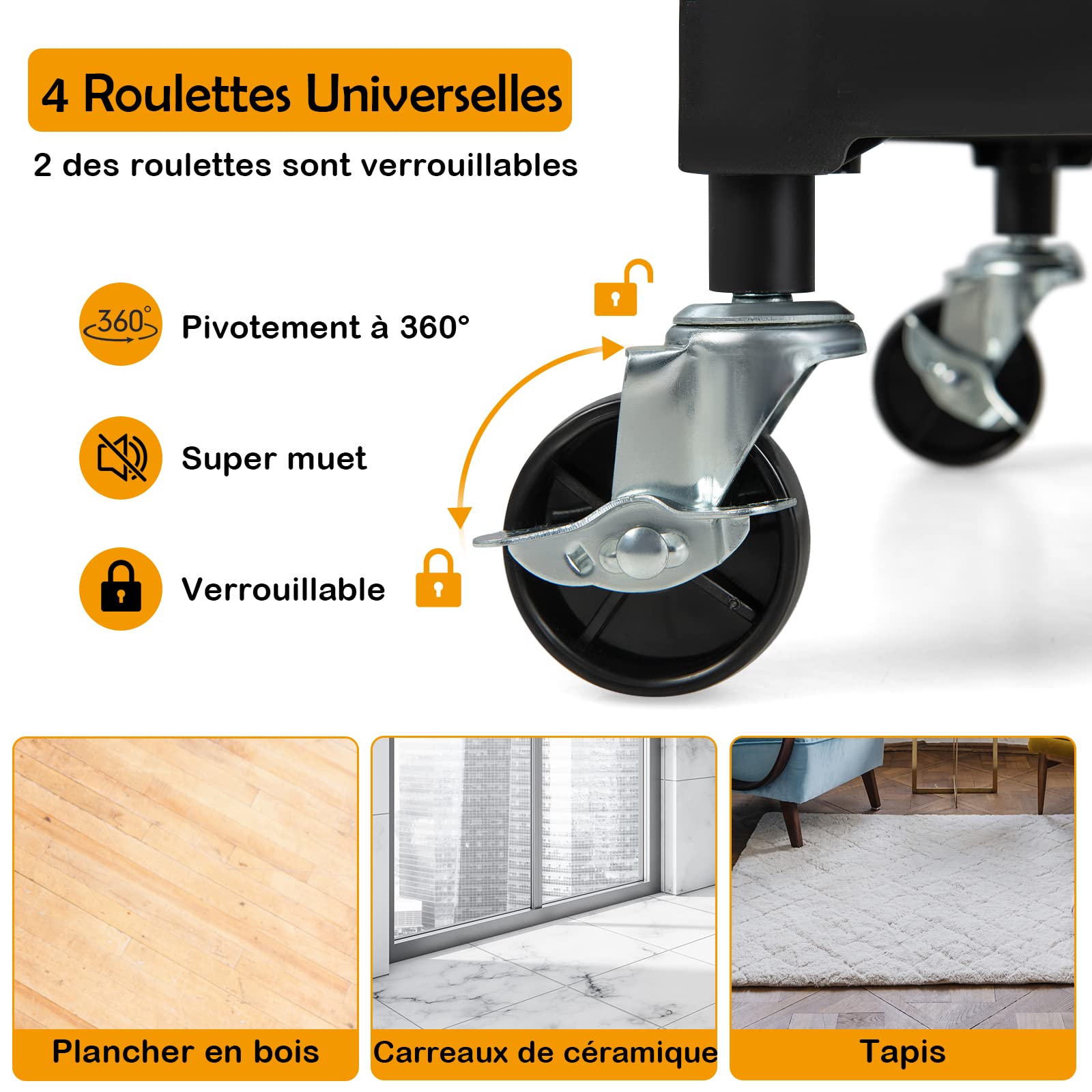 GOPLUS Desserte à roulettes Pliable, Chariot Roulant 3 Niveaux, pour Maison, Bureau et Entrepôt, 61 x 44 x 96 CM