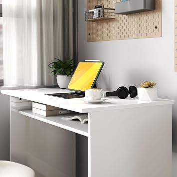 HOMCOM Modern Computer Desk, Home Office Table, 90 x 50cm, High Gloss White
