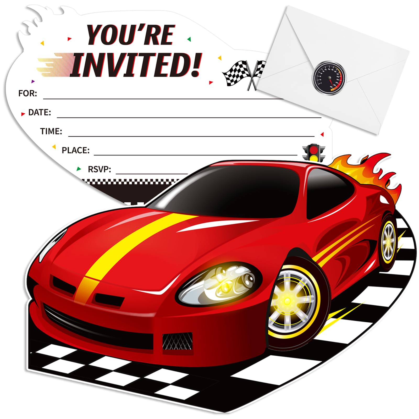 Humyoun 30 Sets Birthday Invitations with Envelopes Stickers Themed Invitations for Girl Boy Birthday Party Supplies Decoration (Race Car)