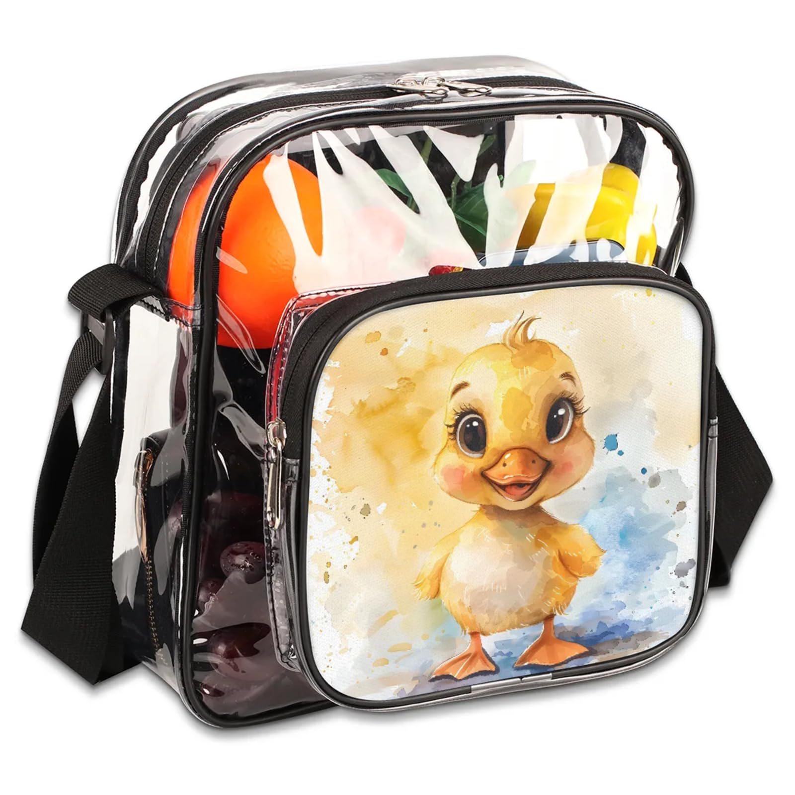 Clear Crossbody Bag Stadium Approved Small Duck Transparent Bag for Festivals, Sports Events, Concerts,Beach Bag for Women Men Clear Purse with Front Pocket Messenger Bag with Adjustable Strap