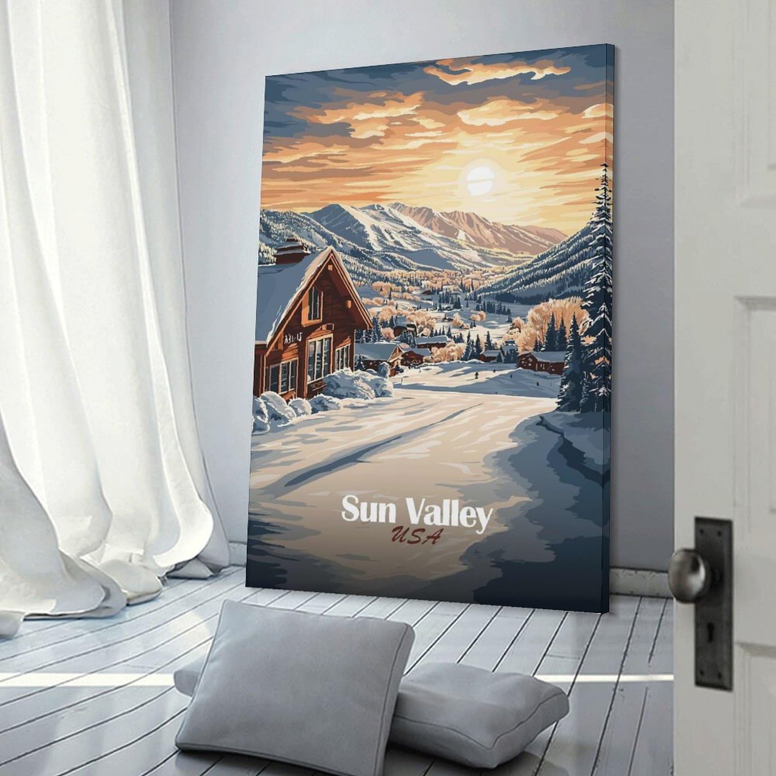 Junmoney Frame-Style-15 Sun Valley Sunset Hanging Wall Art 24X36inch(60X90cm), For Bedroom Walls, Guest Spaces Or Lounges, An Easy Wall Refresh For Bedrooms