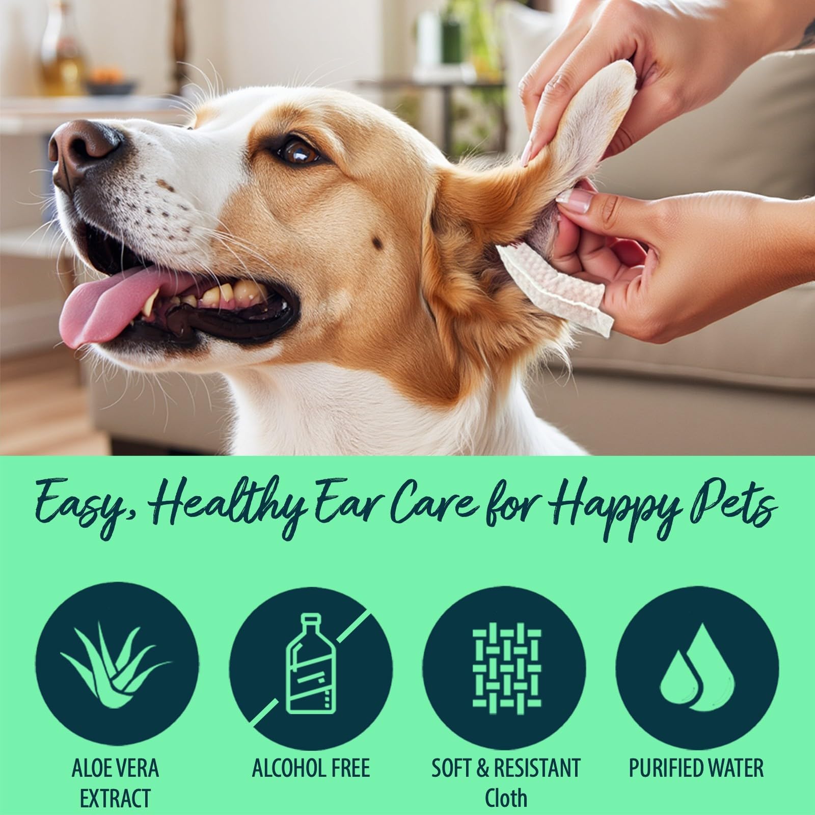 Natureland [60 pcs Finger Wipes] Dog & Cat Ear Finger Wipes - Otic Cleaning Wipes for Infections and Controlling Ear Infections and Ear Odor in Pets (120) - image 2