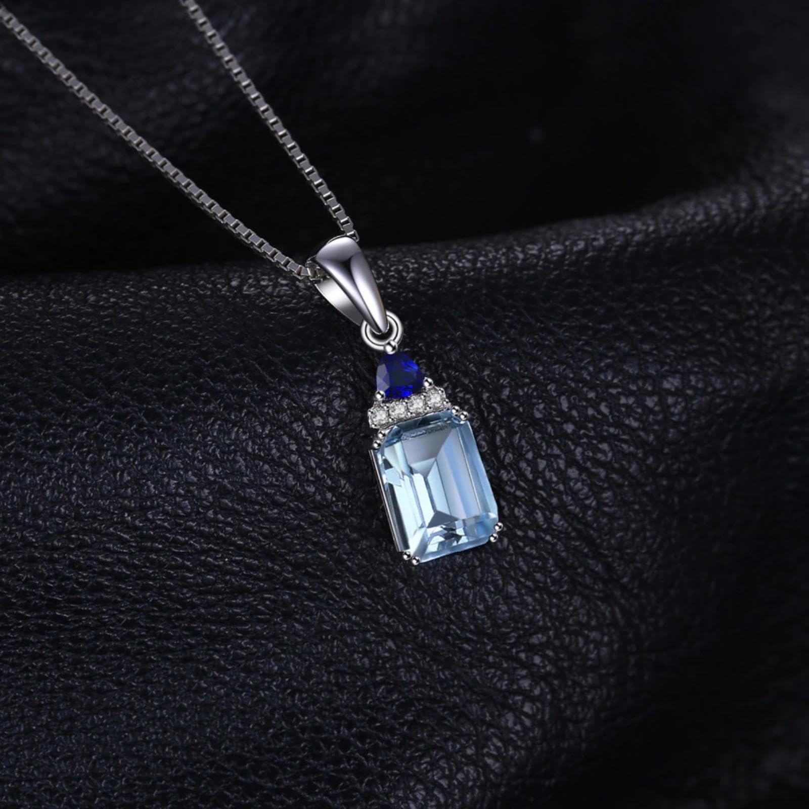 QYYZTQY 1.7CT Emerald Cut Blue Topaz erzeugt Saphir 925 Sterling Silber Pendell Halskette für