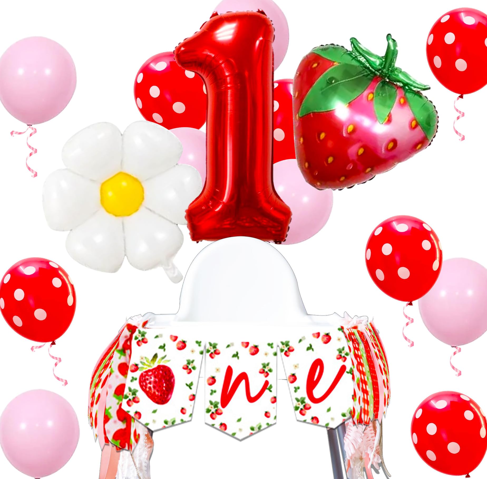 JeVenis Pink My Berry First Birthday Banner Party Decoration Strawberry 1st Birthday High Chair Banner Decorations Berry Sweet One Birthday Party Balloons
