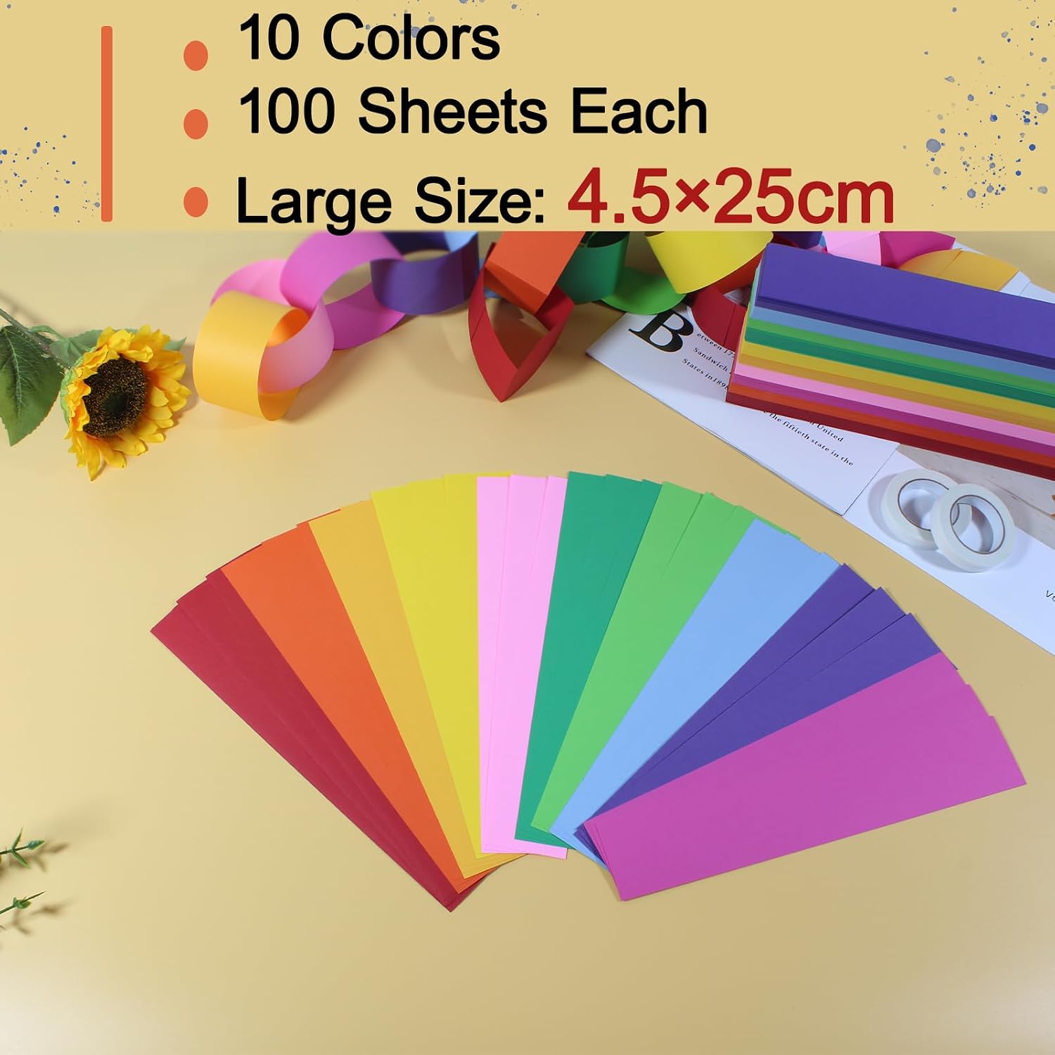 1000 Pcs Precut Paper Chain Strips, 1.77x9.84 Rainbow Paper Chains