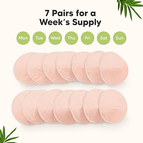 Vista 95 de Almohadillas de lactancia de viscosa de bambú orgánico, 14 almohadillas lavables para lactancia materna, bolsa de lavado, reutilizables