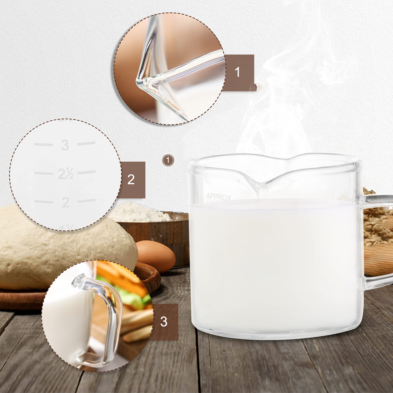 Jarra con Boquilla para Restaurante Transparente de Triple Uso práctica para Hacer Leche báscula Jarra Vasos Naturales para espumar Tienda Muestra,Transparente