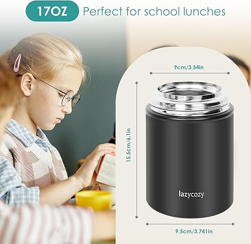 Miniatura 2 de lazycozy® Contenedores térmicos para alimentos calientes, 17 onzas, termo de sopa con cuchara plegable, tarro de alimentos aislado al vacío portátil