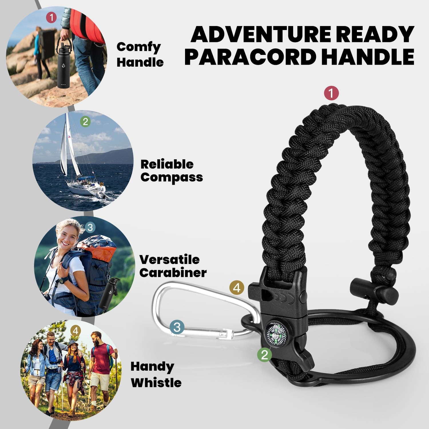 Insulated Water Bottle 40 oz, Triple Wall Vacuum Stainless Steel (Cold for 48 Hrs), Leak Proof & Non-BPA, Modern Water Flask Jug with Paracord Handle & Straw Spout Lids, Magic Black - Image 4