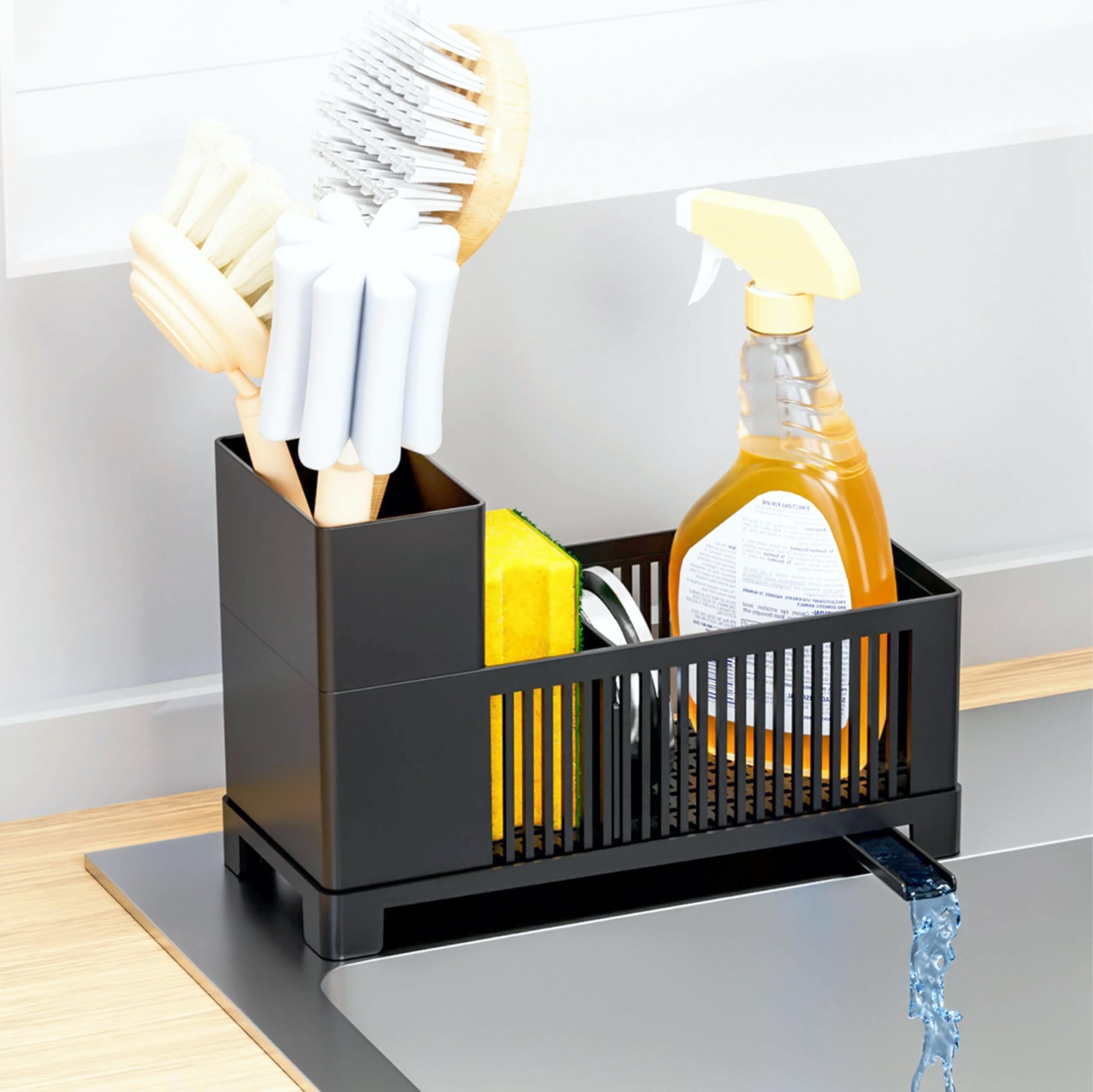 Rustproof Kitchen Sink Organizer for Countertop Multifunctional Sink Organizer Caddy Organization Scrub Brush and Sponge Holder Plastic Sink