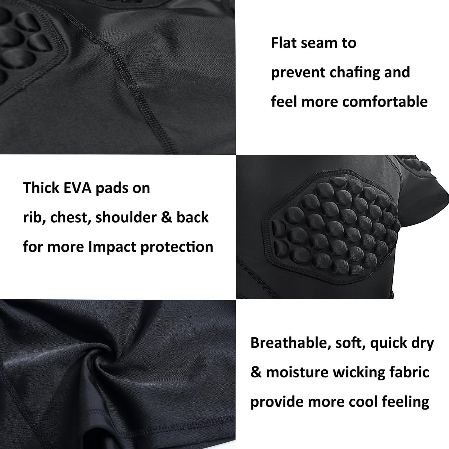 Topeter Football Padded Shirt for Youth, Kids Compression Rib Protector Shirts with Rib/Chest/Shoulder/Back Pads