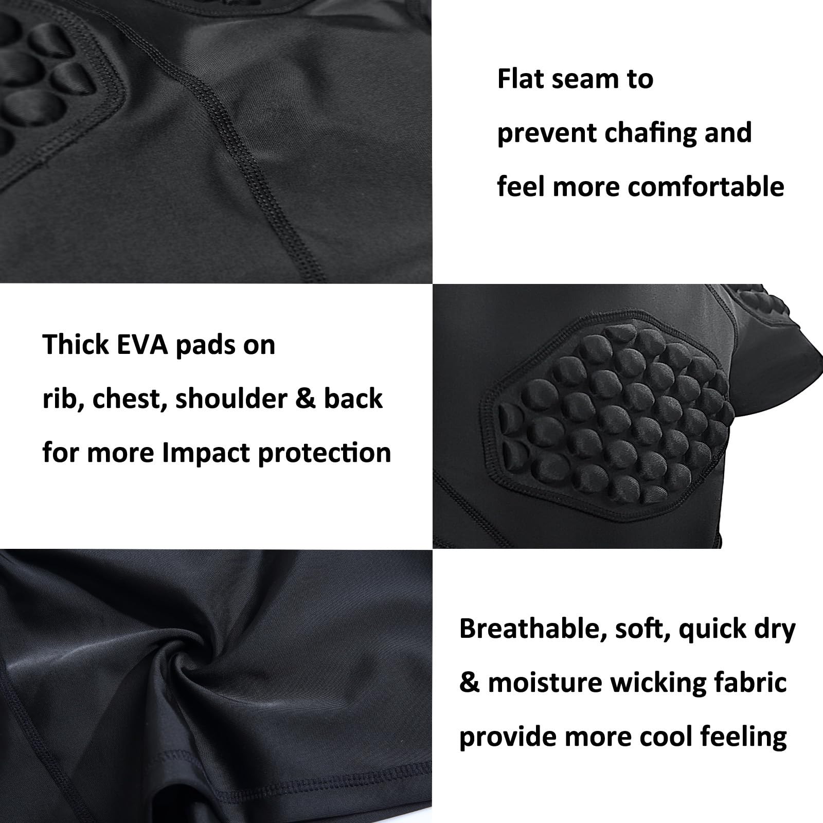 Topeter Football Padded Shirt for Youth, Kids Compression Rib Protector Shirts with Rib/Chest/Shoulder/Back Pads