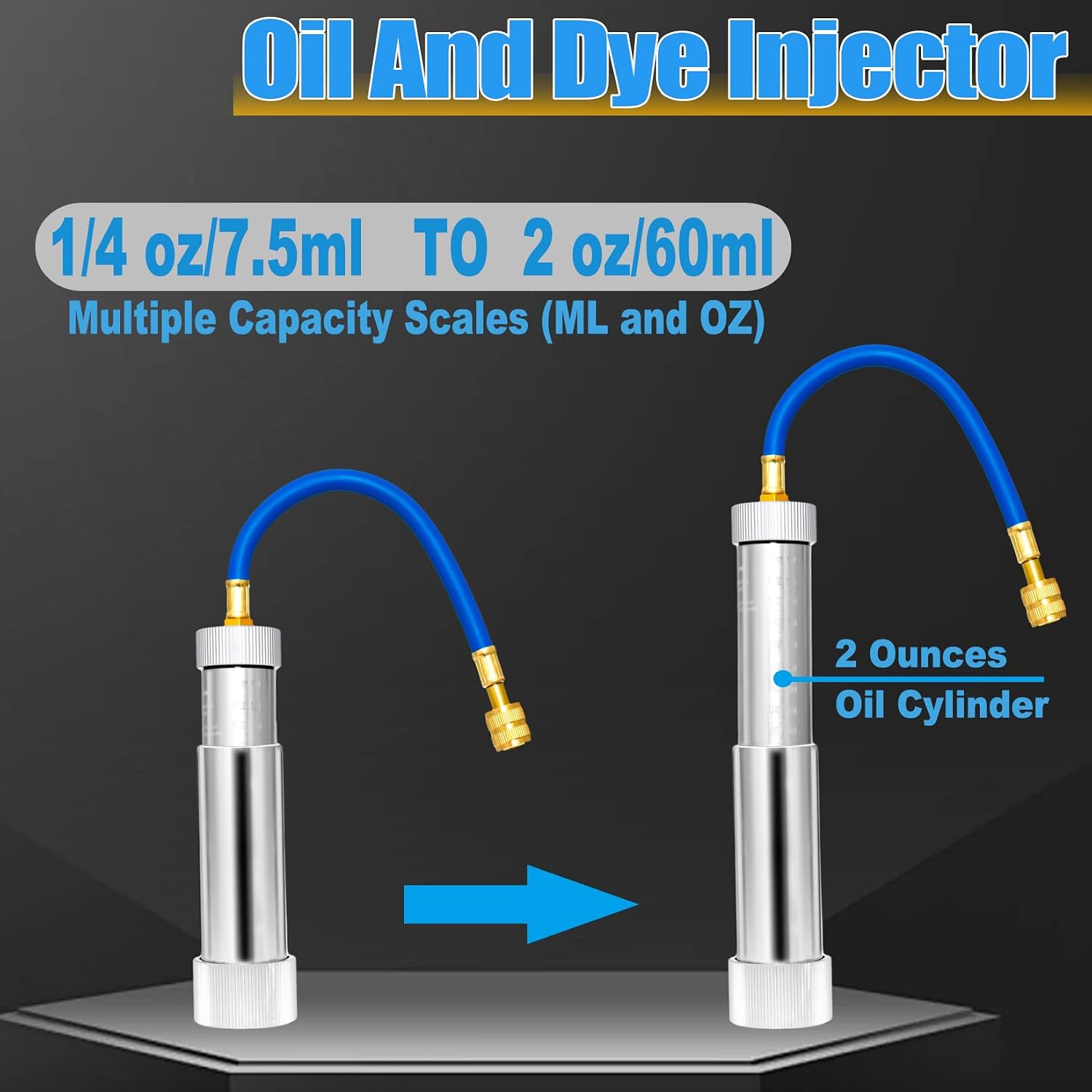 AC Oil Dye Injector Backflow Prevent Kit, with R134A & R1234YF Low Side Quick Coupler, R410A Mini Split Adapter for R134A R410A R1234YF Refrigerant System( 1/4" SAE Connector,2 OZ Hand Turn Screw)