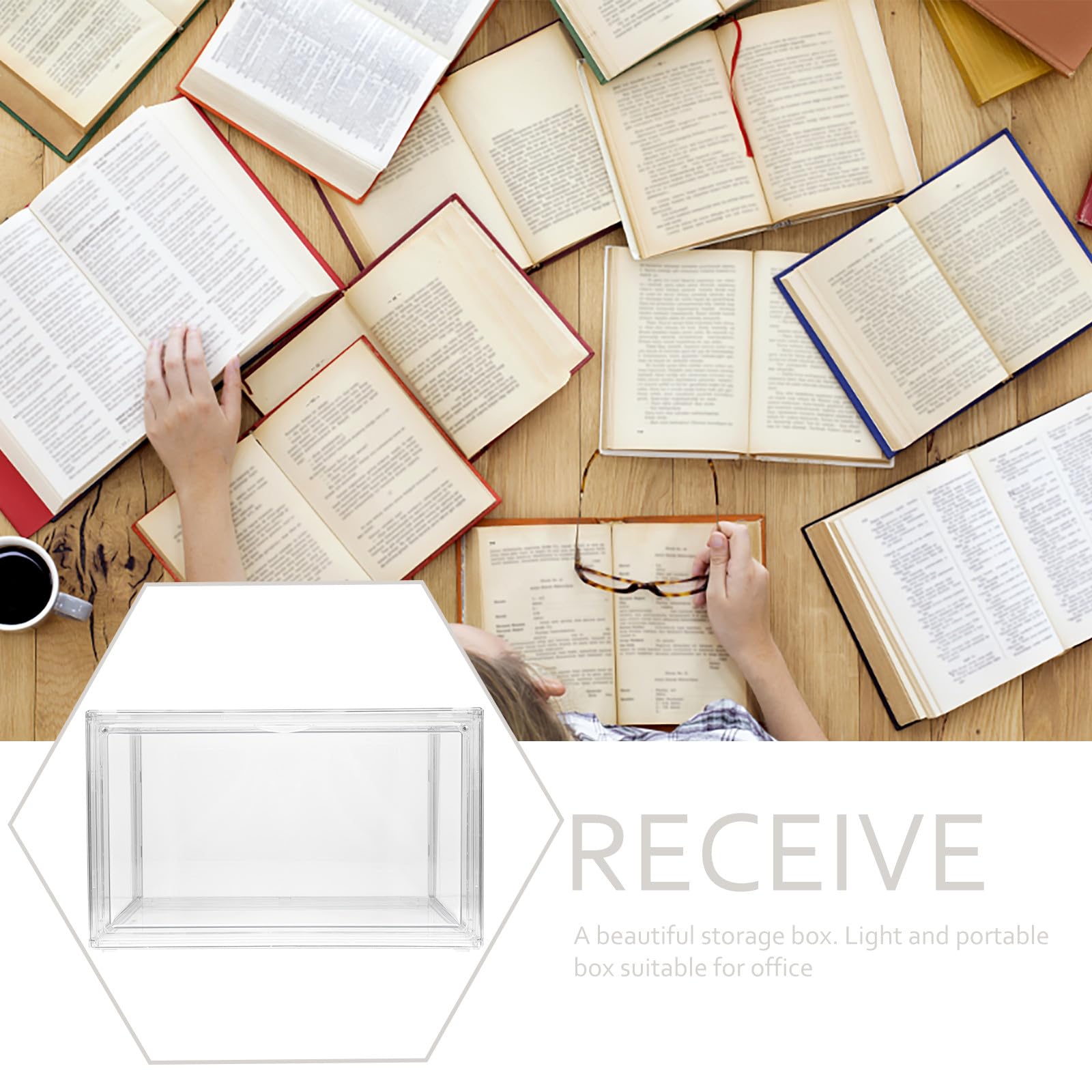 SHINEOFI Caja Almacenaje Transparente Apilable con Tapa Organizador de Libros y Oficina Estilo Modulo para Escritorio Dormitorio y Estudio Sealed y Bookshelf