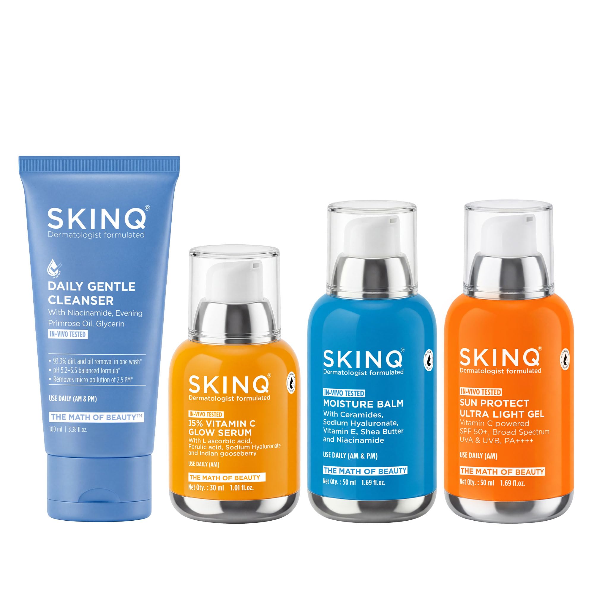 SKINQ Daily Glow & Protect Combo | Niacinamide Face Wash, Vitamin C Serum, Ceramide Moisturizer & SPF 50 PA++++ Sun Protection Gel | Brightening & Hydrating Skincare Routine | For All Skin Types (Pack of 4)-image-38