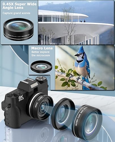 Miniatura 6 de FLATIC Cámaras para fotografía, cámara digital 6K 64MP con WiFi y micrófono para Youtuber, cámara de vlogging con zoom 16X con pantalla abatible de