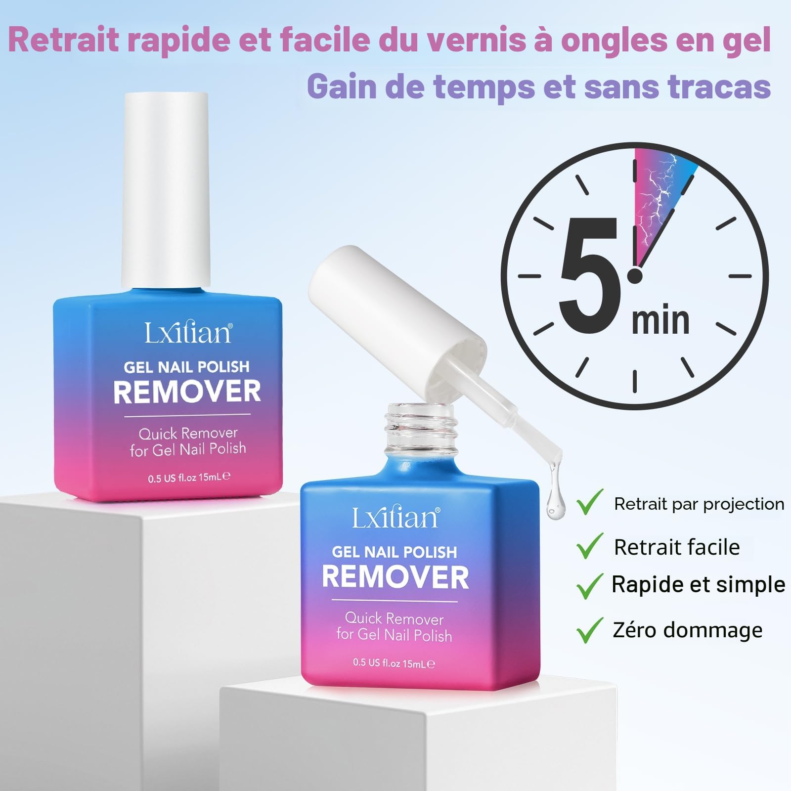 Dissolvant Vernis Semi Permanent, Disolvant a Ongles Semi Permanent, Remover Vernis Semi Permanent, S'enlève et Facilement Sans Papier D'aluminium, Trempage ou Emballage, et Sans Abîmer les Ongles