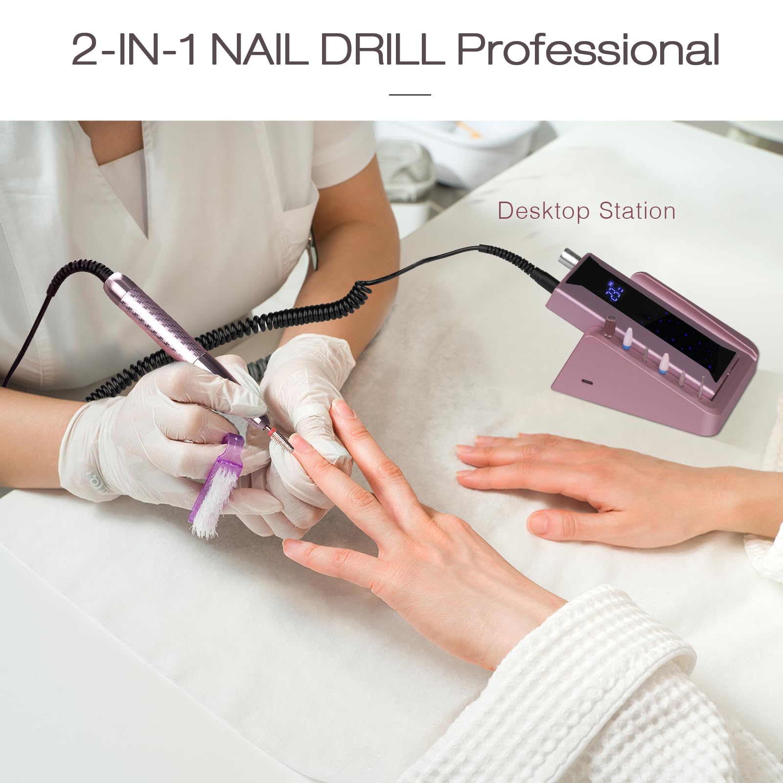 Professional Brushless Nail Drill, AZ GOGO 85W Cordless Electric Nail File 40000RPM Rechargeable Portable Nail Drill Machine for Gel/Acrylic Nails Salon Level
