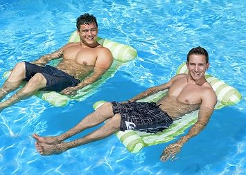 Poolmaster 2- Pack Water Hammock Inflatable Pool Floats for Adults, 4-in-1 Hammock, Saddle, Lounge or Drifter With Quick-Dry Mesh Fabric, 12-Gauge Vinyl Support, Green