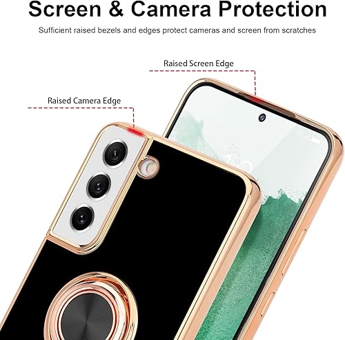 Miniatura 8 de Compatible con la funda Samsung Galaxy S21, soporte de anillo de dedo con diseño chapado en oro rosa para mujeres y niñas, soporte giratorio,