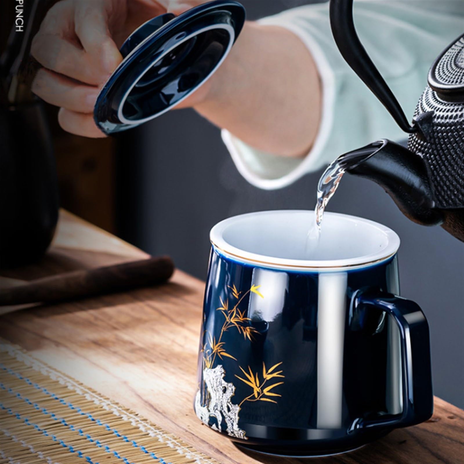 Taza de té de cerámica resistente al calor, tazas de té chino de alta calidad para el hogar y práctico juego de té de Kung Fu, juego de té de viaje para los amantes del té (juego de bambú)
