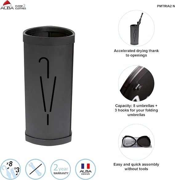 Alba TRIA2 Oval Umbrella Stand, Umbrella Holder with Capacity for 10, Black