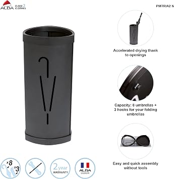 Alba TRIA2 Oval Umbrella Stand, Umbrella Holder with Capacity for 10, Black