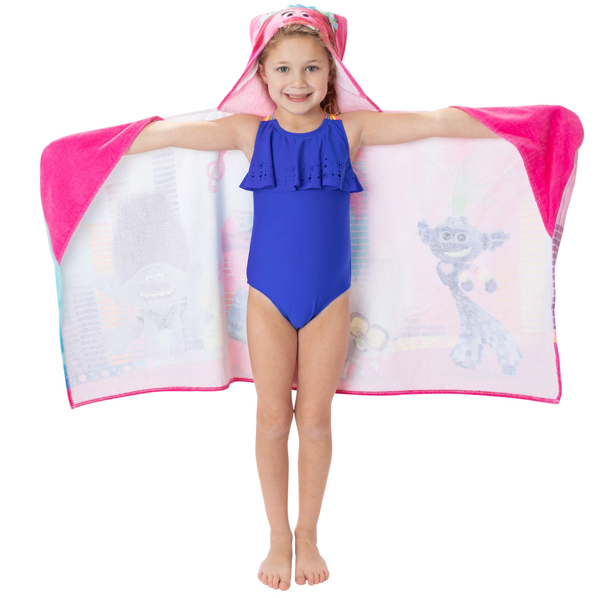 Franco Trolls World Tour Bath/Pool/Beach Soft Cotton Terry Hooded Towel Wrap, 24" x 50", Kids