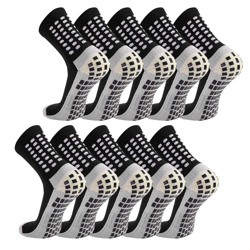 BAIBERRI 5 Pack Men's Soccer Socks Anti Slip Non-Slip Grip Pads for Football Basketball Sports Grip Soccer Socks?Black?