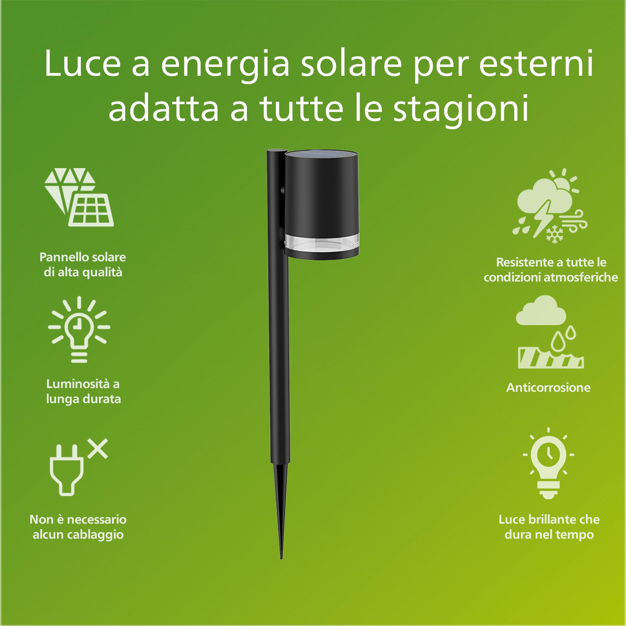Philips LED Fyve Paletto Solare da Parete per Esterni, Luce Bianca Calda, 1.5W, IP44, Nero