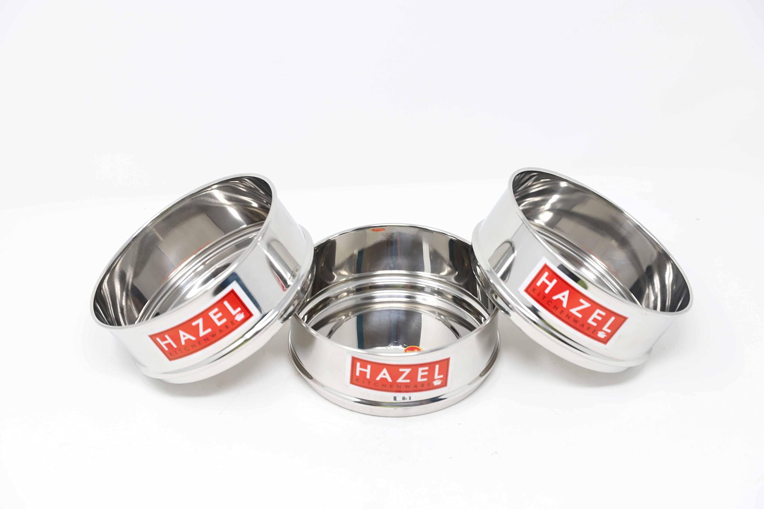 Hazel Alfa Cooker Container | Vessel Set For 600 Ml I Of 3 With Glossy Finish Stainless Steel Utensil Rice Dabbas, Stackable Separators, Silver