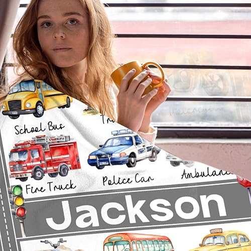Miniatura 7 de Mantas personalizadas con nombre y transporte  Manta personalizada de camión para niños y niñas  Manta personalizada de camiones ultra suave para
