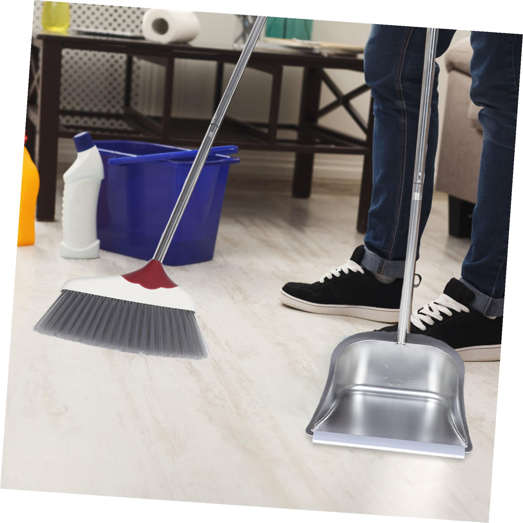Scopa e Paletta in Acciaio Argentato Spazzola Morbida e Paletta per Uso Domestico Leggera e Resistente Design Ergonomico per Pulizie Facili e Comode