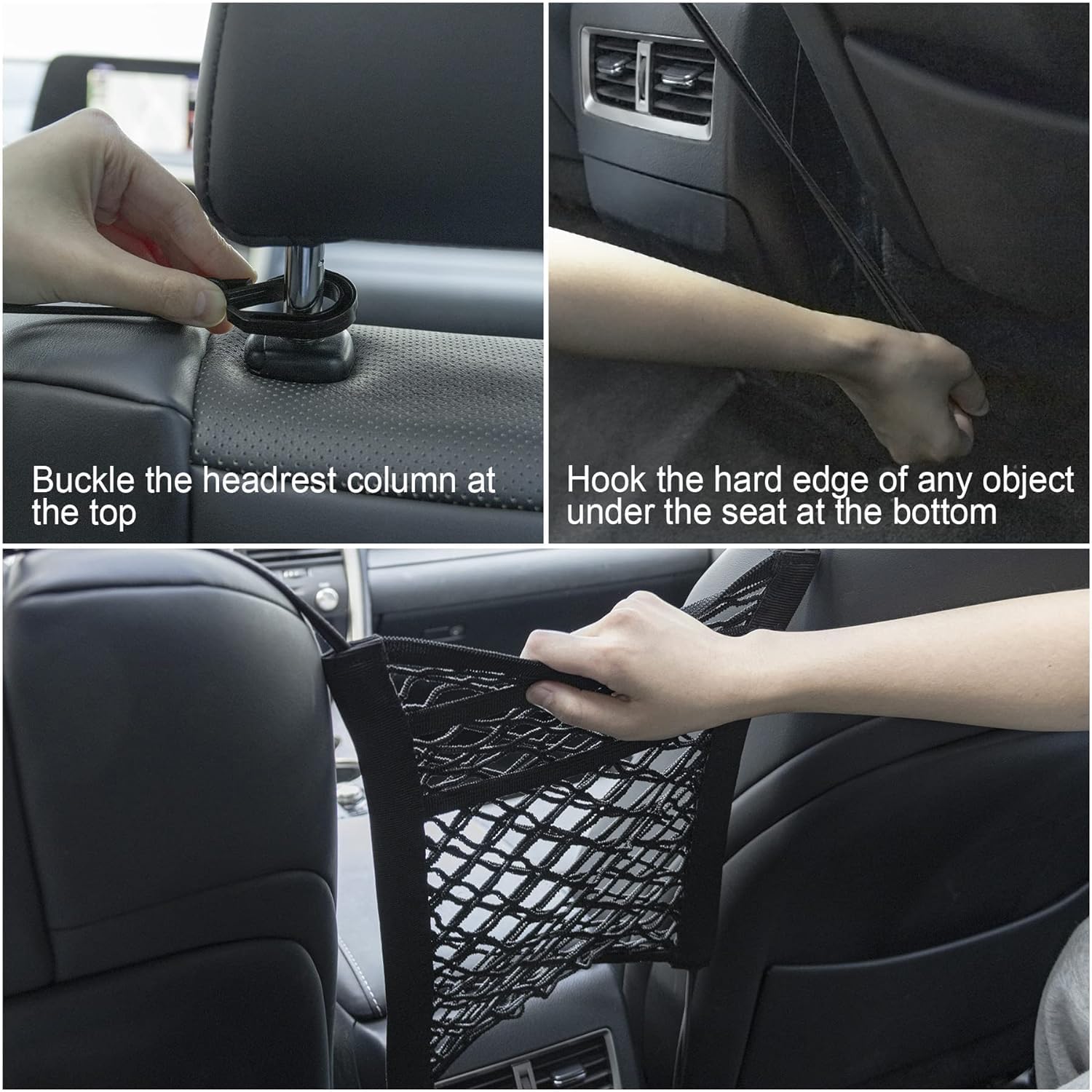 Cheet enterprise 3-Layer Car Mesh Organizer, Backseat Pet Kids Barrier, Cargo Tissue Purse Holder, Seat Back Net Bag, Driver Storage Netting Pouch 4