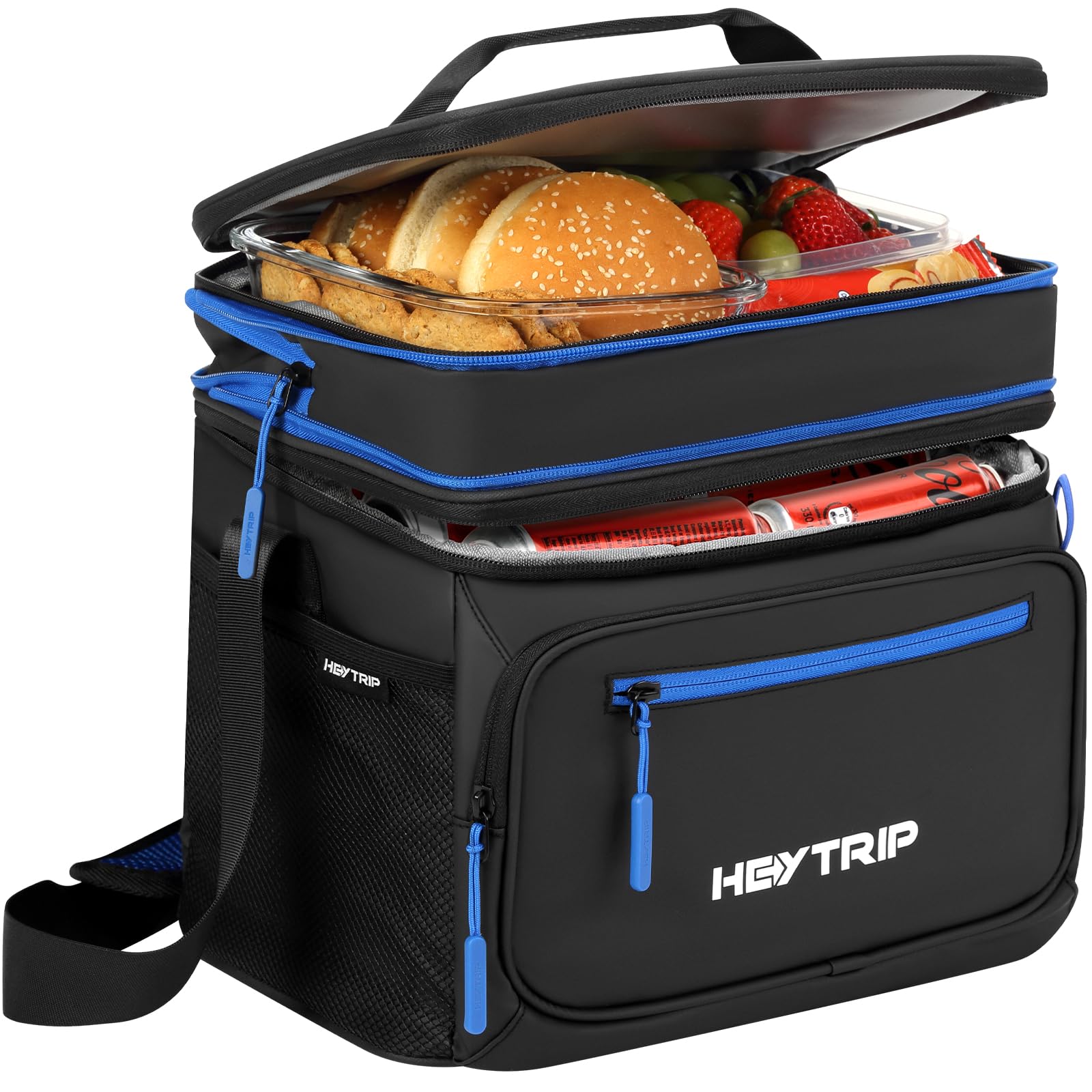 HEYTRIP Expandable Insulated Lunch Box 24 Can Double Deck Cooler Bags Leakproof Lunch Bag for Man Large Lunch Cooler for Camping Travel Picnic(Black)