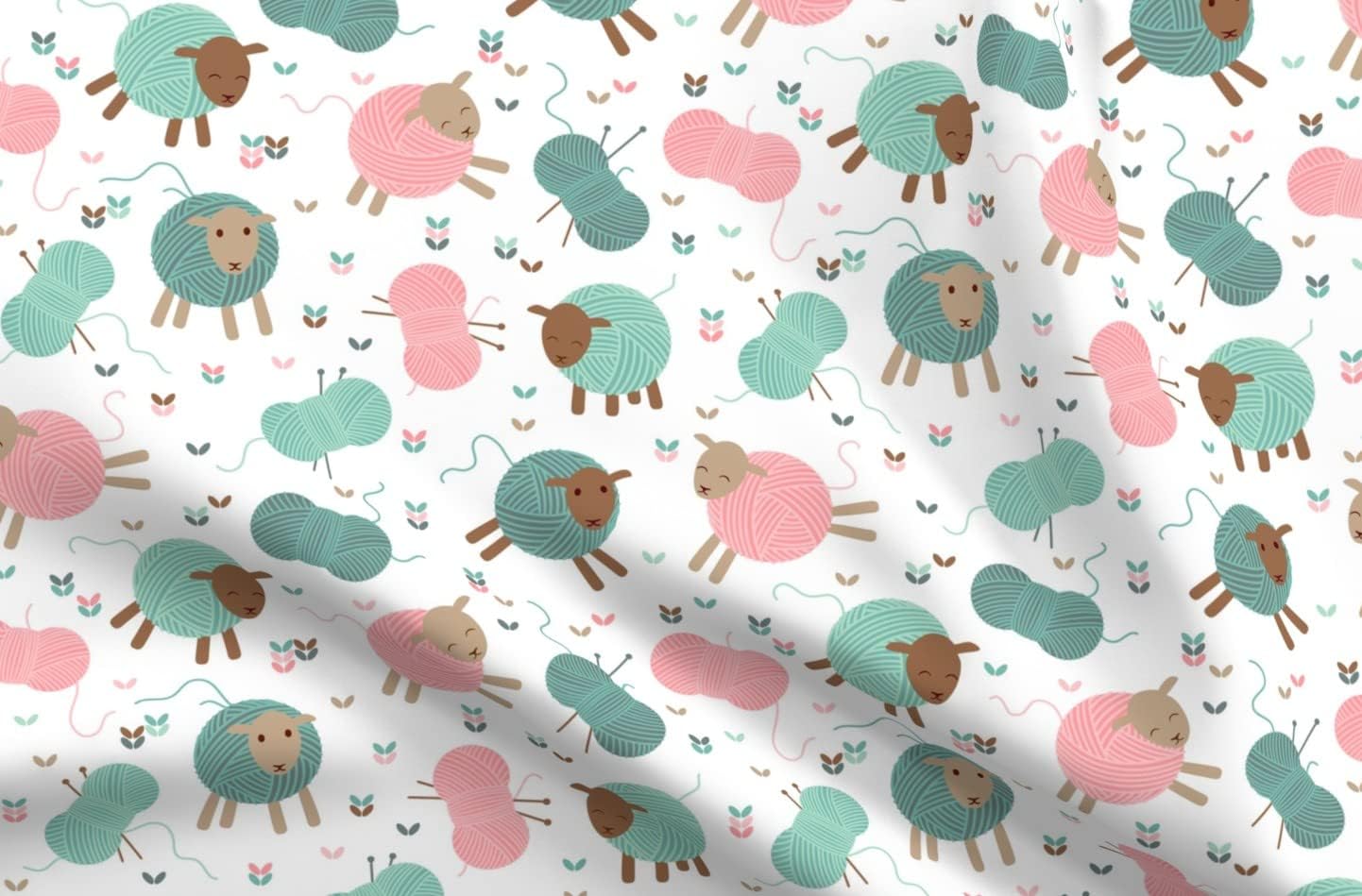 Spoonflower Fabric - Knitting Sheep Lamb Needles Animals Printed on Organic Cotton Sateen Fabric by The Yard - Sewing Quilting Apparel Home Decor