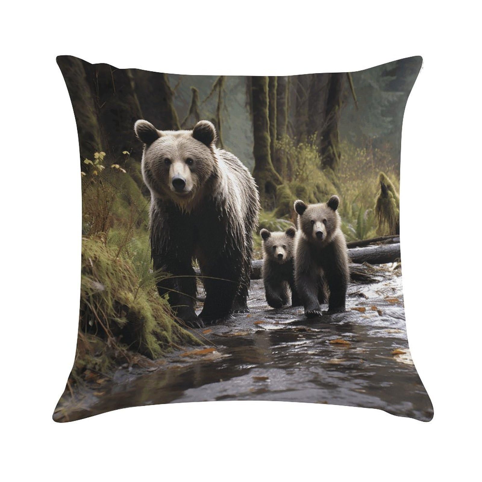 VstaDank Mother Bear and Her Cubs Throw Pillow Cover Square Lumbar Throw Pillow Case Soft Decorative Cushion Cases Short Plush Pillowcase with Zipper Luxury Cozy Pillows Shams for All Seasons