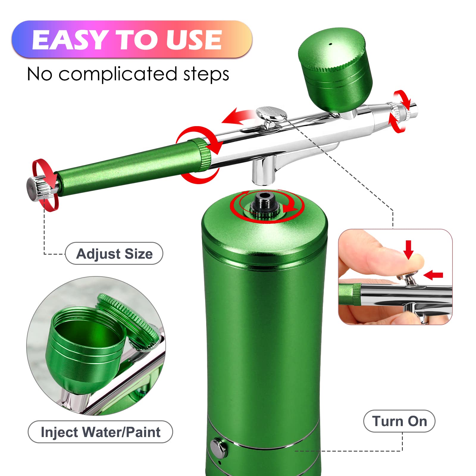 Kit aerografo con compressore, pistola ad aria compressa ricaricabile, portatile, ad alta pressione, con ugello da 0,3 mm e set di pennelli per la pulizia, per pittura, tatuaggi, unghie, trucco, arte,