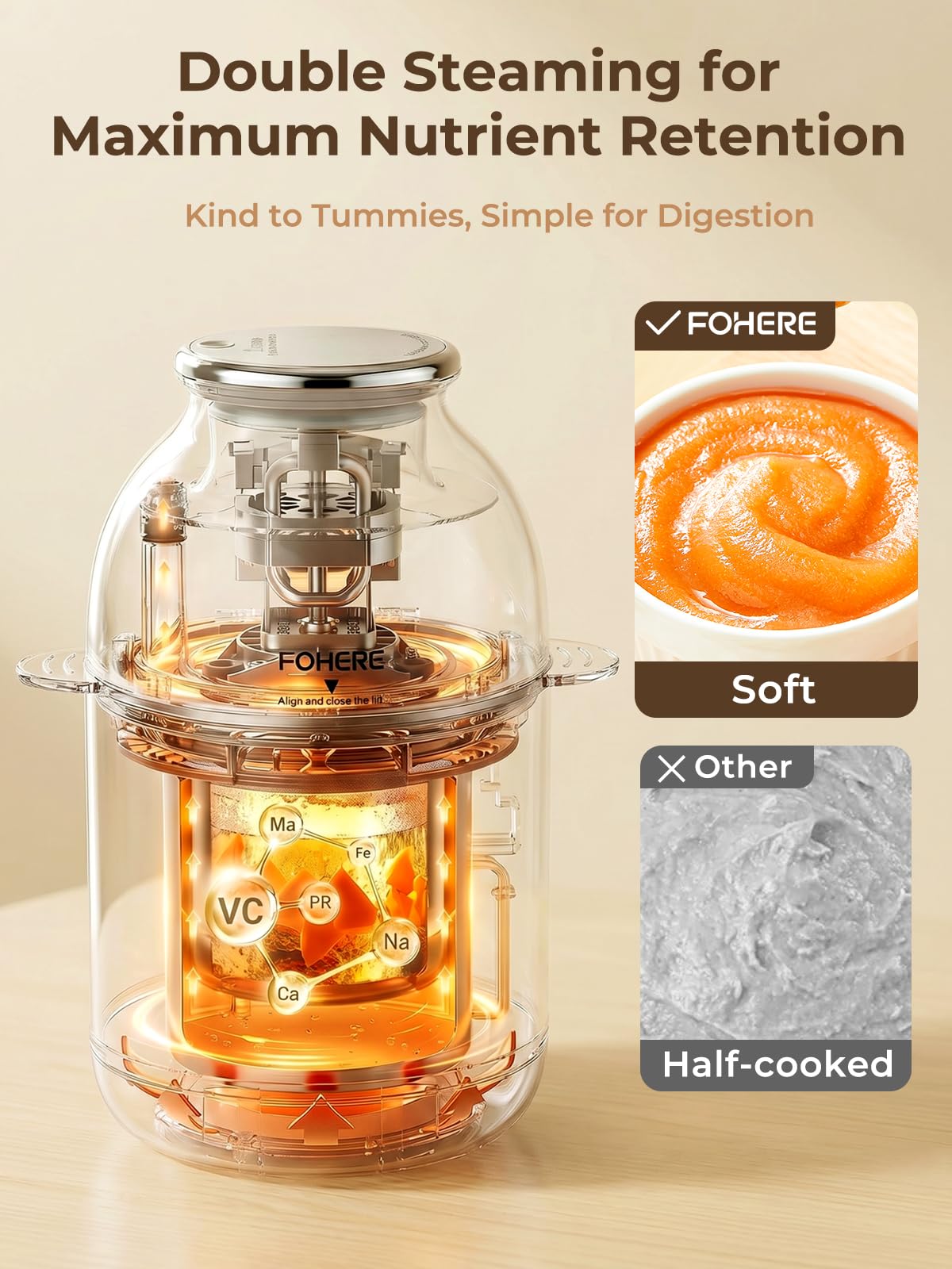 NutriEase AllStage Babynahrungszubereiter Edelstahl, One Step Baby Food Maker, 3 Stufen, Automatisches Kochen, BPA-frei