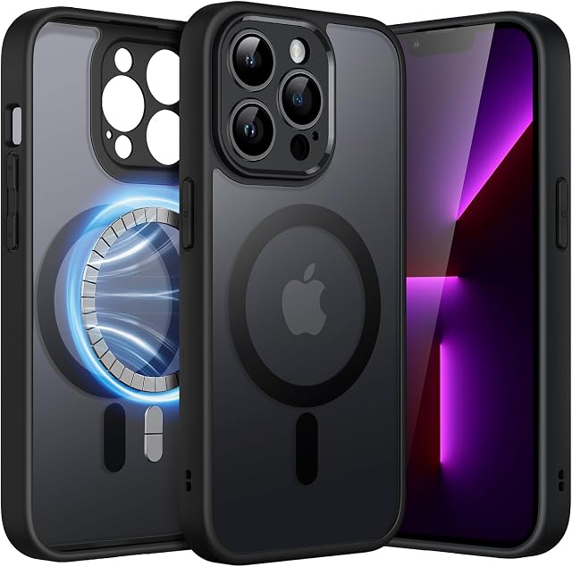 JETech Magnetyczna Etui dla iPhone 13 Pro Max 6,7 Cala Kompatybilny z MagSafe, Półprzezroczysta Matowe Tylna ze Obiektyw Aparatu Pełny Ochrona Szczupły Odporny na Wstrząsy Case (Czarny)